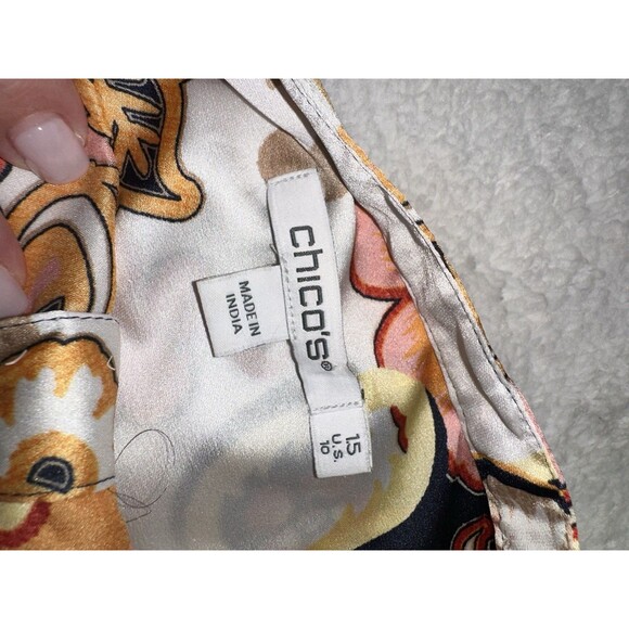 Chico’s Button Up Tie Front Satin Ruffle Sleeves Blouse Sz 1.5 - Picture 7 of 9